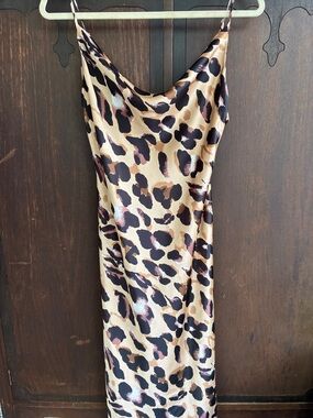 Cotton Candy LA Sz M  Leopard Slip Midi Dress in Beige, Black & Brown